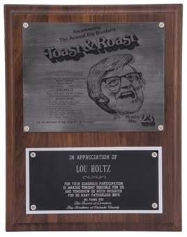 The Annual Big Brothers "Toast & Roast" Appreciation Plaque Presented to Lou Holtz (Holtz LOA)